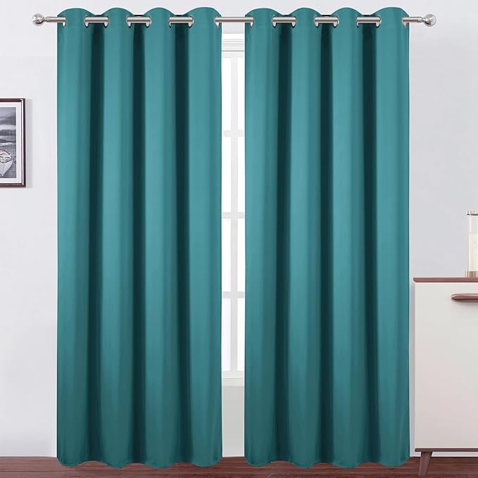 LEMOMO Blackout Curtains 52 x 90 Inch Long Sea Teal Curtains Set of 2 Panels