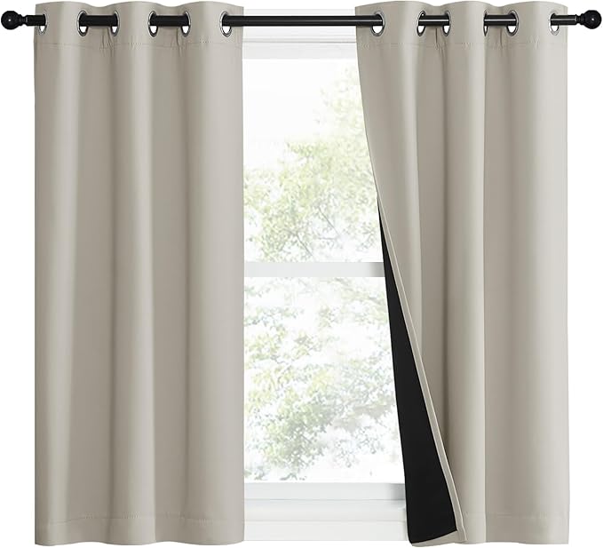 NICETOWN Natural 100% Blackout Lined Curtains, 1 Pair, 2 Thick Layers Narrow