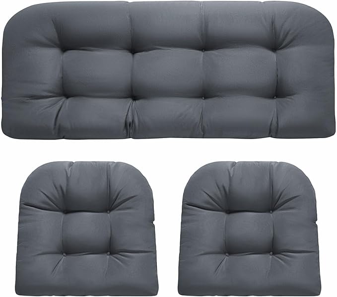 DANGHOOGY Wicker Chair Cushions, Waterproof Outdoor Loveseat Cushions for Patio Furniture, Tufted Wicker Furniture Cushions, 1 Loveseat and 2 U-Shaped Cushions, Grey