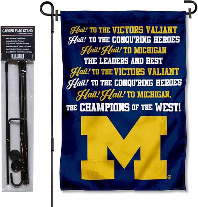 College Flags & Banners Co. Michigan Team University Wolverines Fight Song Garden Flag with Pole Stand Holder