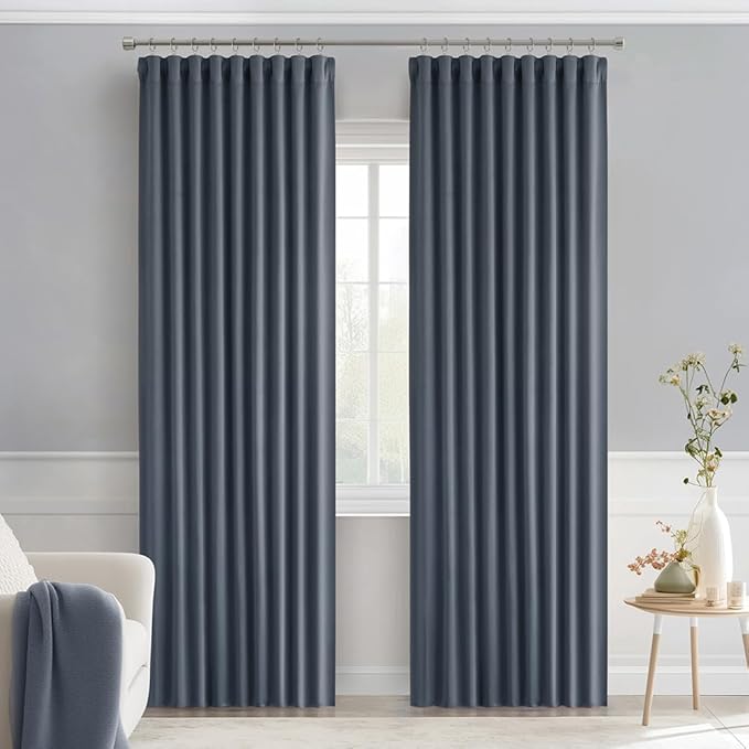 MIULEE Stone Blue Back Tab Blackout Curtains 90 Inches Long 2 Panels Set