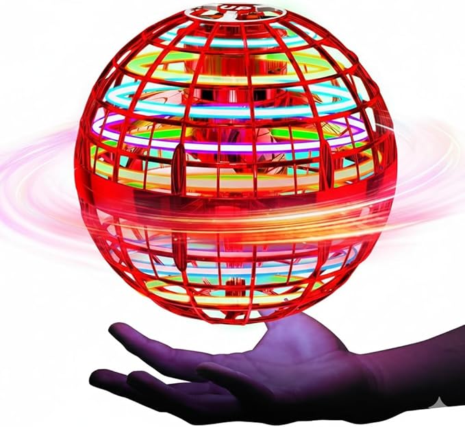 2025 Red Flying Orb Ball Toy â Hand Controlled LED Hover Drone, 360° Boomerang Spinner Cosmic Globe, Birthday Gift for Boys & Girls Ages 6-12, Indoor Outdoor Magic Ball, USB Rechargeable