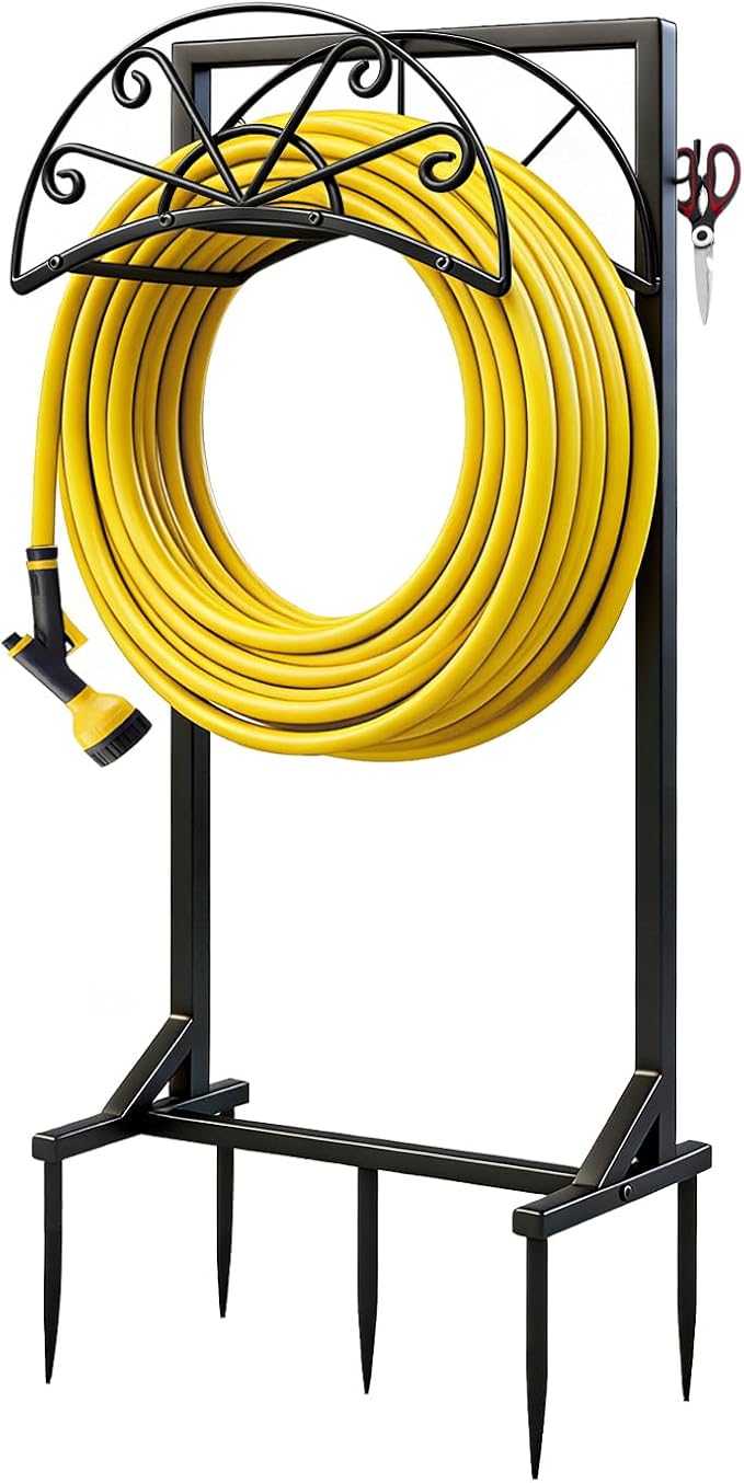 Garden Hose Holder, Detachable Metal Hose Holder for Outside, Rustproof Heavy-Duty Freestanding Water Hose Hanger Rack Holds Up to 150Ft Hose for Yard, Lawn