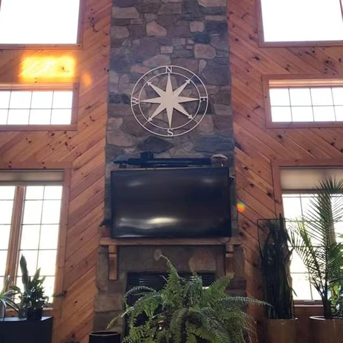Nightclawing Nautical Compass Wall Decor,Coastal Nautical Beach Decor, Porch Patio Wall Hanging,41" (White)