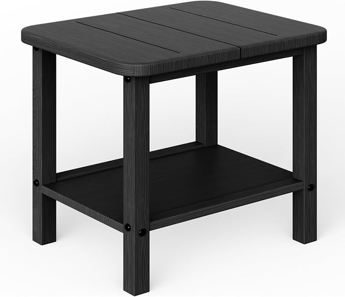 Ayge 17.7" Double Outdoor Side Table, Rectangular HDPE Adirondack End Table for Patio, Lawn, Pool, Garden, Backyardï¼Black