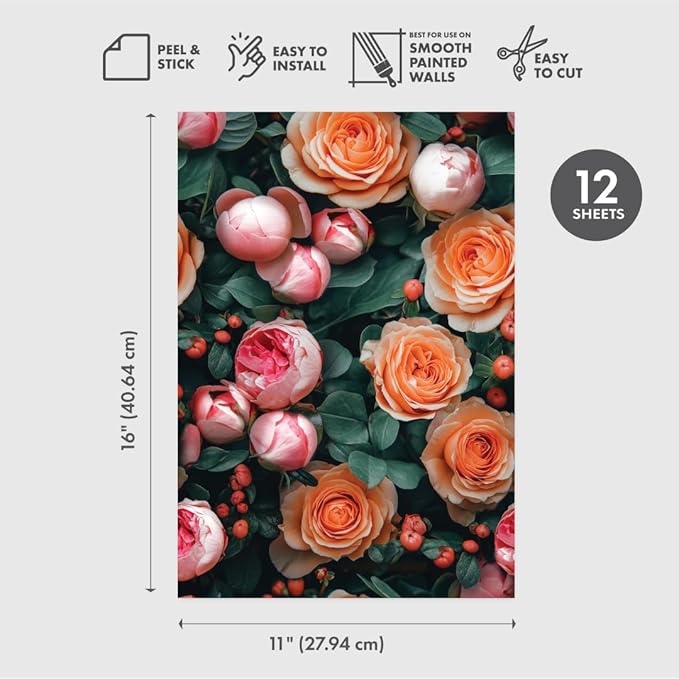 Main Street Peel and Stick Wallpaper Eco-Friendly Sheets 12 Pack, 11 X 16 Inch