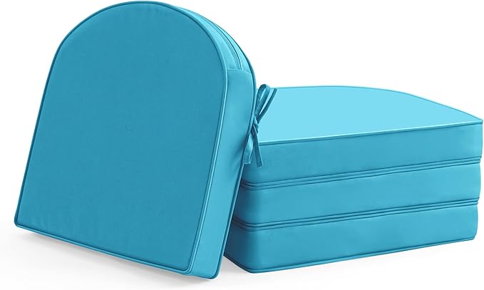 Outdoor Chair Cushions Set of 4: Waterproof & Fade Resistant Patio Furniture Cushions - 19 x 19 x 2 Inch Non Slip Round Corner Seat Cushion Pads with Removable Cover for Garden Yard Lawn, Teal