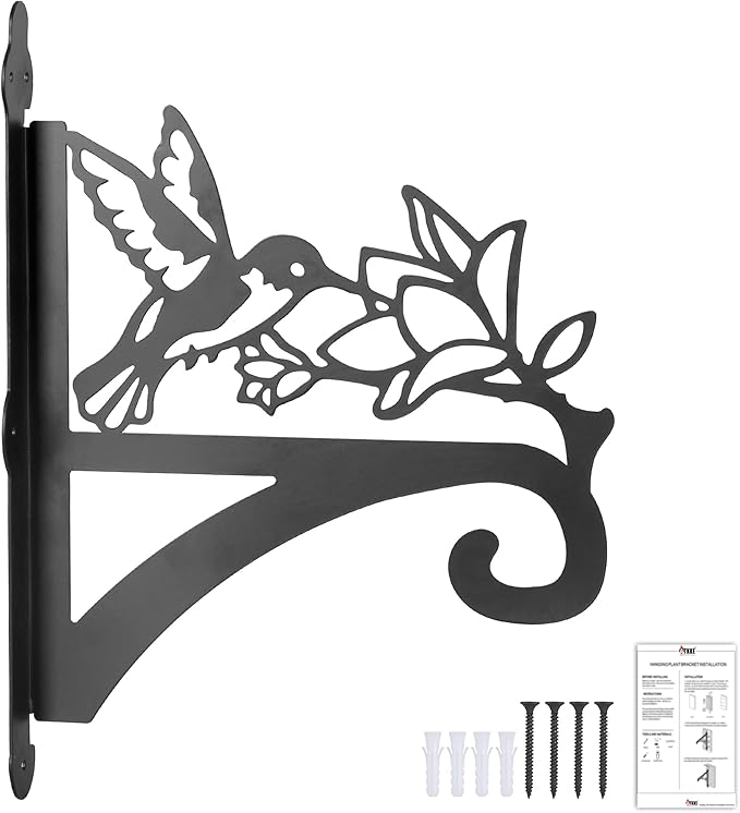 ATKKE Hanging Plant Bracket Hangers Indoor Iron Wall Mount,11â Hummingbird Silhouette Ornamental Iron Hangers Hookers for Flower Pot Lantern Bird Feeder Wind Chimes