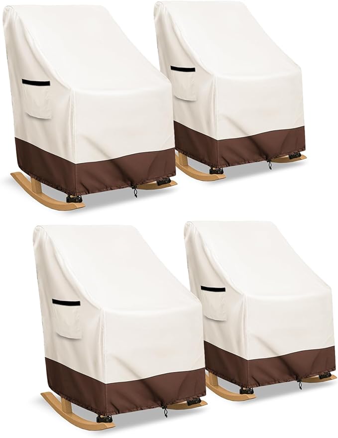 Rocking Chair Cover 4 Pack 600D Heavy Duty Waterproof - Patio Furniture Covers for Outdoor Rocking Chairs - All Weather Protection 27x34x45 Inches Beige