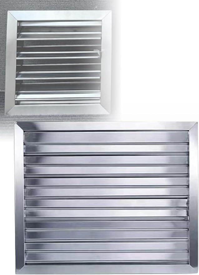 Wall Mount Ventilation Grille with Adjustable Blades, 304 Stainless Steel Manual Louvre Vent, Custom Square Size from 30x30cm to 60x60cm(40x40cm/15.7x15.7in)