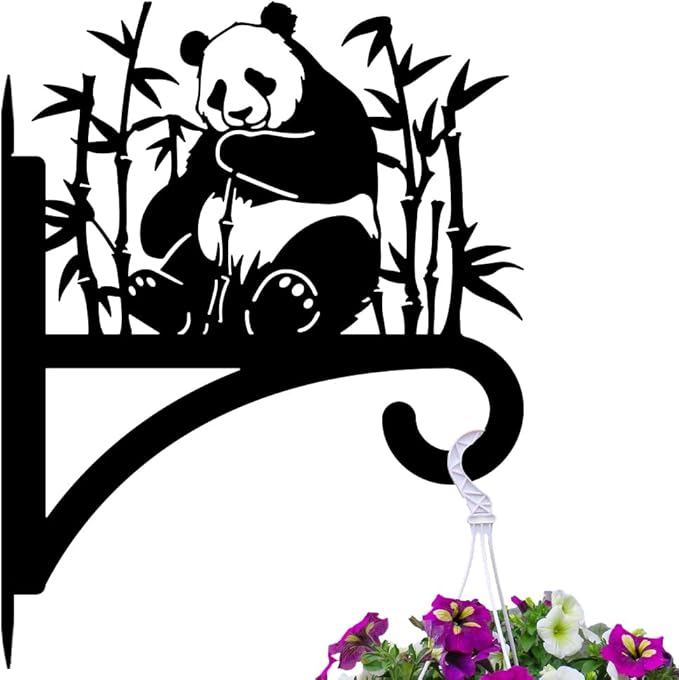 Peacoblue Iron Plant Hangers Holder for Outdoor Indoor Hanging Plants Flower Fern Pots Lantern Bird Feeder Wind Chimes, 12âx14â Weather Resistant Metal Wall Bracket Hooks for Porch Garden House(Panda)