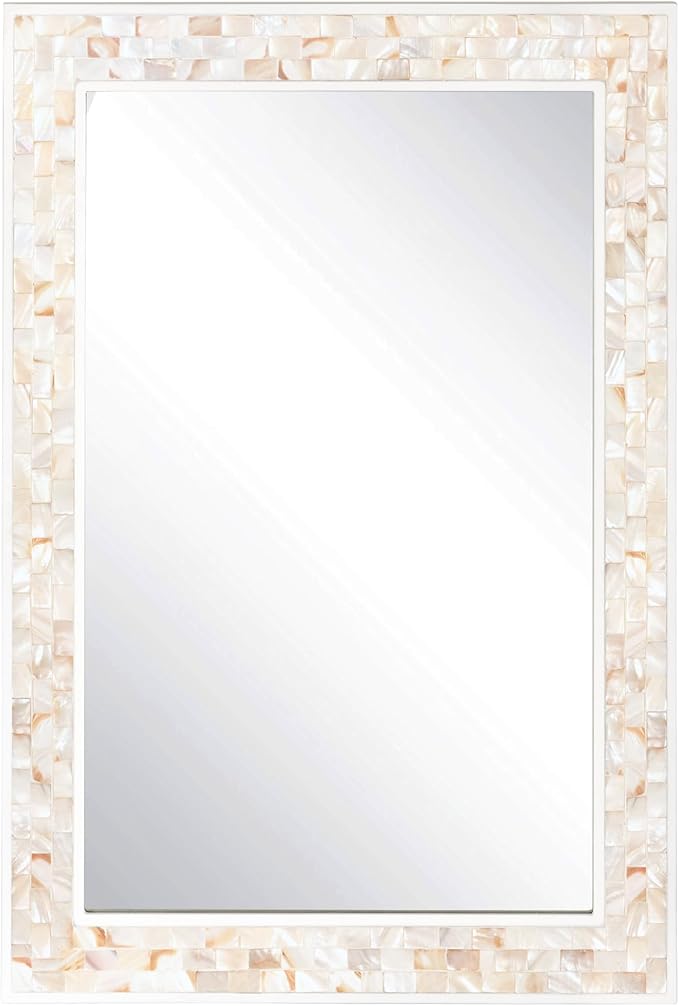 Wall Mounted Mosaic Mirror 30x40 Inch, Natural Mother of Pearl Inlay White