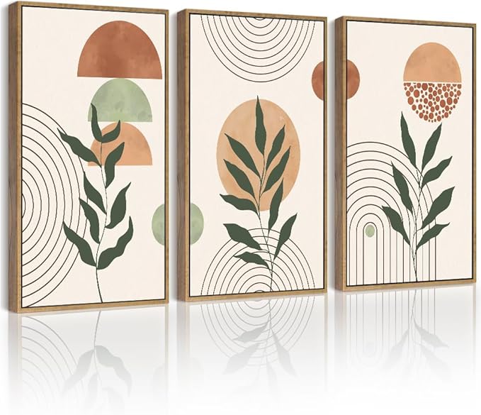 PHOPAGO Boho Wall Art Sage Plant Botanical Bohemain Framed Wall Printing Large