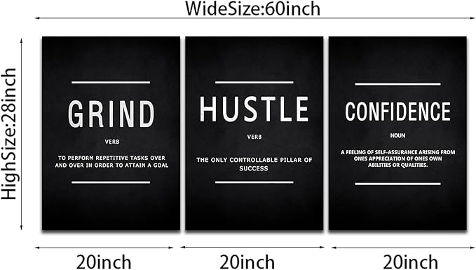 KAWAHONE Motivational Success Canvas Wall Art, Grind Hustle Confidence Wall