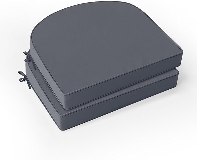 Outdoor Chair Cushions Set of 2: Waterproof & Fade Resistant Patio Furniture Cushions - 18.5 x 16 x 2 Inch Non Slip Round Corner Seat Cushion Pads with Removable Cover for Garden Yard Lawn, Dark Grey