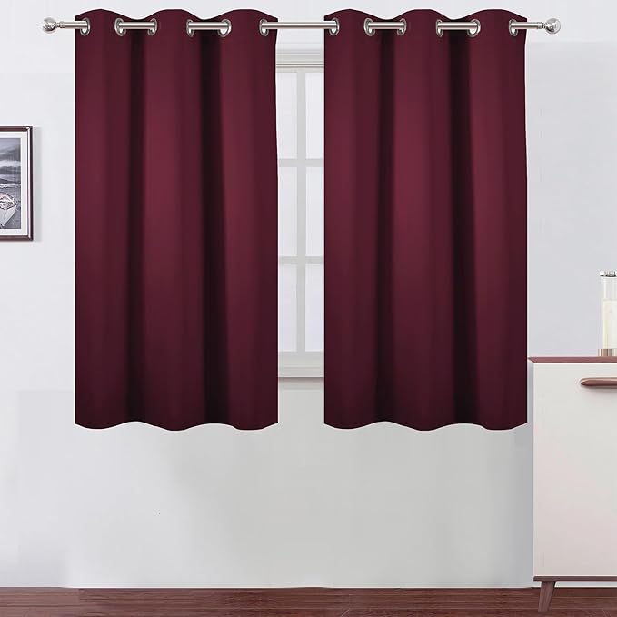 LEMOMO Burgundy Red Blackout Curtains 42 x 54 Inch Length Set of 2 Panels