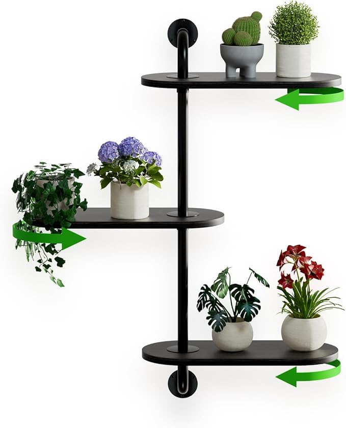 Rotating Window Plant Shelves 3-Tier, Wooden Window Shelf