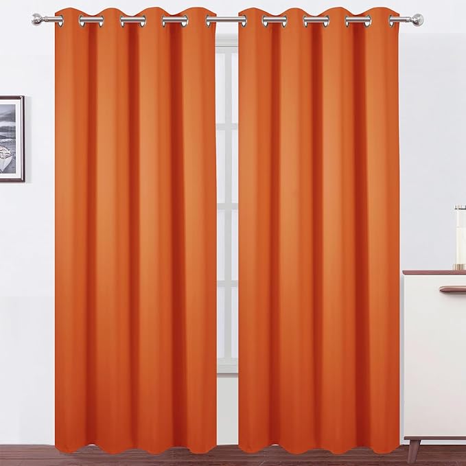 LEMOMO Blackout Curtains 52 x 90 Inch Long Orange Curtains Set of 2 Panels Room