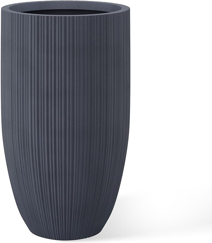 Kante 24 Inch Tall Round Concrete Planter, Large Indoor Outdoor Plant Pots with Drainage Hole and Rubber Plug, Modern Decorative Garden Pots for Home Patio Porch, Textured Charcoal