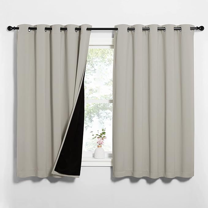 NICETOWN Natural 100% Blackout Lined Curtains, 2 Thick Layers Completely
