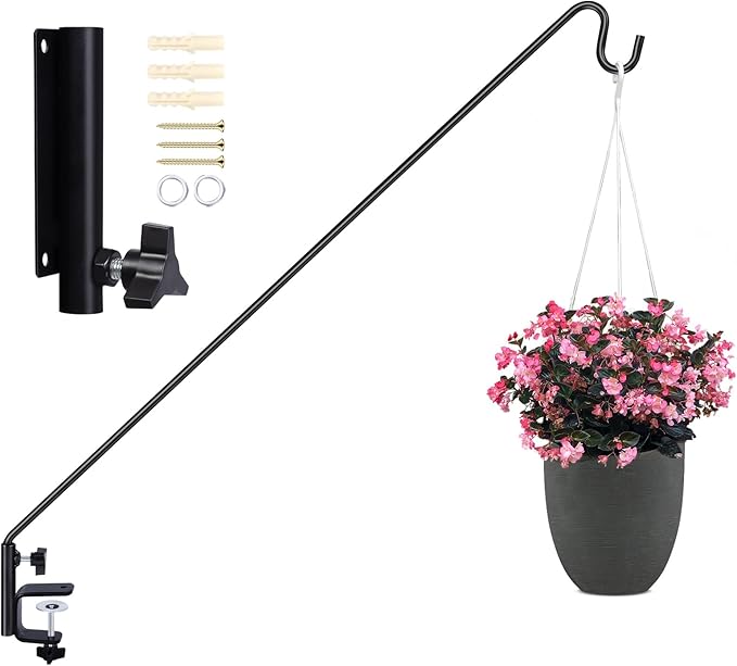 MIXXIDEA Deck Hook Outdoor Hanging Bracketsï¼43 Inches Wall Mounted Hook Plants & Wind Chimes Risk-Free Lanterns Large Wind Chimes Lanterns