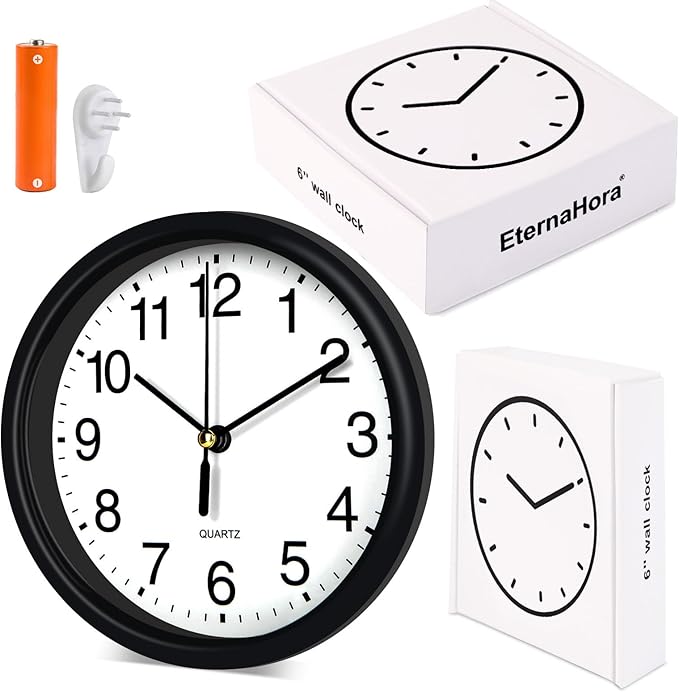 Silent Wall Clock Non Ticking, 6 Inch Wall Clocks Battery Operated, Small