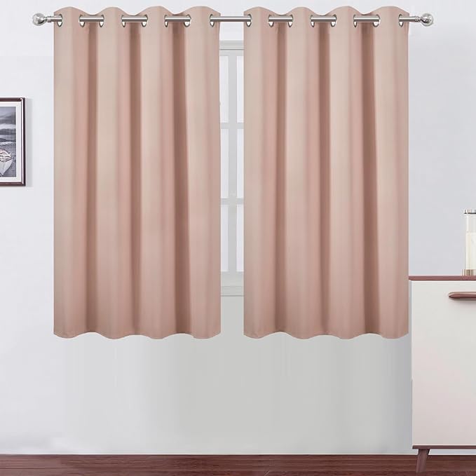 LEMOMO Blackout Curtains 66 x 54 Inch Long Blush Curtains Set of 2 Panels Room