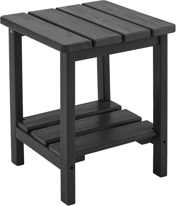 Furnimart Adirondack 2-Layer Square Outdoor Side Table, Extra-Thick HDPE Weather-Resistant Small Patio Table, Black Outdoor End Table for Garden Balcony Yard Deck Poolside(Black)