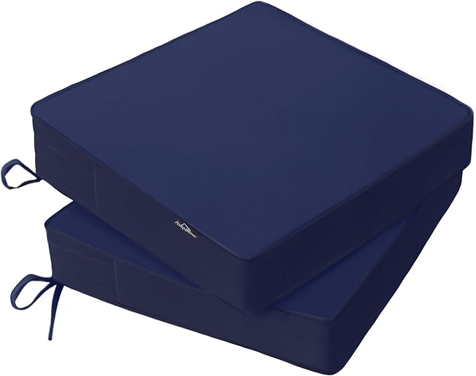 PatioGlow Outdoor Chair Cushions 24 x 24 x 4 Inch, Waterproof & Fade Resistant Patio Seat Cushion for Furniture with Handle and Ties, Thick Seating Pads for Outside Sofa Couch Set of 2, Dark Blue