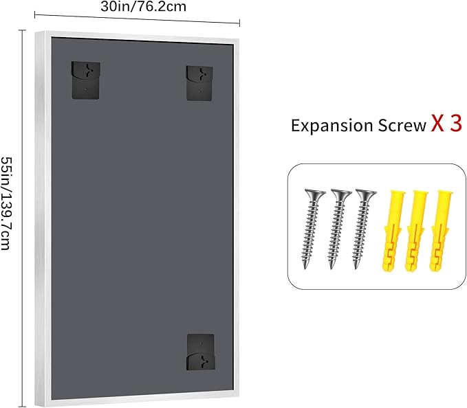 30x55 Silver Bathroom Mirror, Brushed Silver Rectangular Mirror