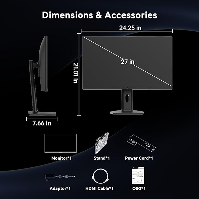 KTC 27 Inch Gaming Monitor 240Hz, FHD 1080p Fast IPS Computer Monitor with Adaptive Sync, HDR, Height Pivot Tilt Adjustable, Vesa Mount, HDMI/DP/USB, H27F7
