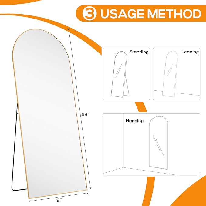 Arched Mirror Full Length, Upgraded 21"x64" Body Wall Mirrors