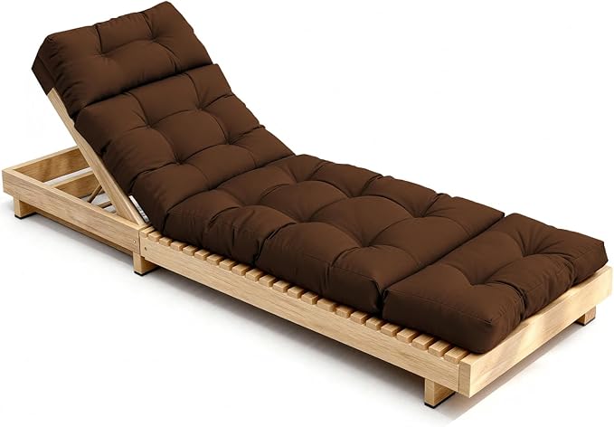 Outdoor Lounge Chair Cushions, Chaise Lounge Chair Cushions Replacement for Patio Furniture with Ties Waterproof Fabric Pool Chasie Cushion 74.4 x 22 x 4.7 Inches (Brown)