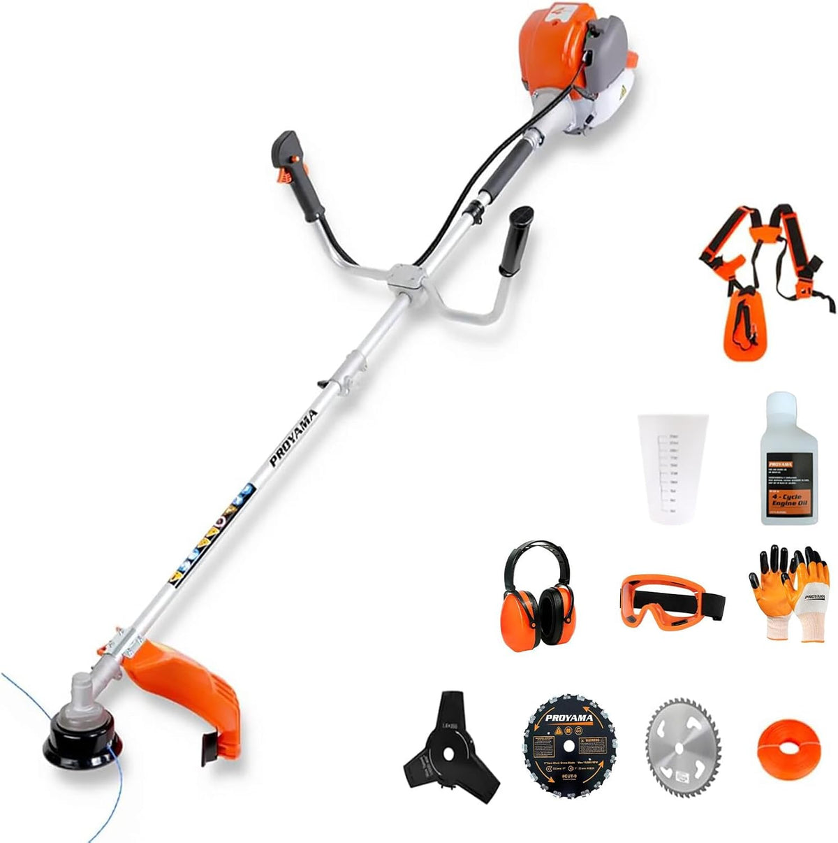 PROYAMA 40cc Gas Powered Brush Cutter, 4-Cycle Weed Eater, 3 in 1 Dual Line Gas String Trimmer and Grass Trimmer, Weed Wacker Extreme Dutyâ¦
