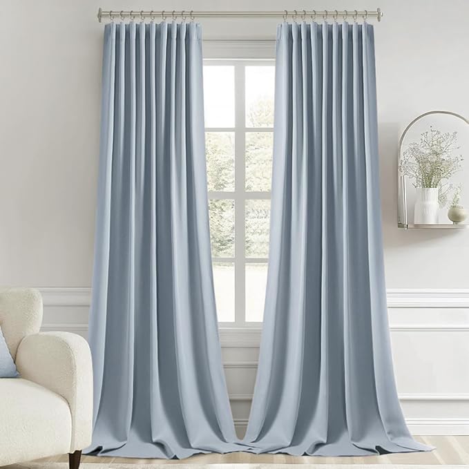 MIULEE Light Blue Back Tab Blackout Curtains 102 Inch Long 2 Panels Set
