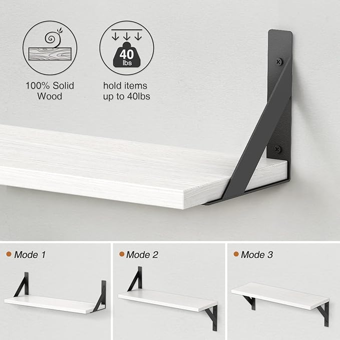 White Floating Shelves 24 inches Long Set of 3, 24 x 8 Inch Bathroom Wall