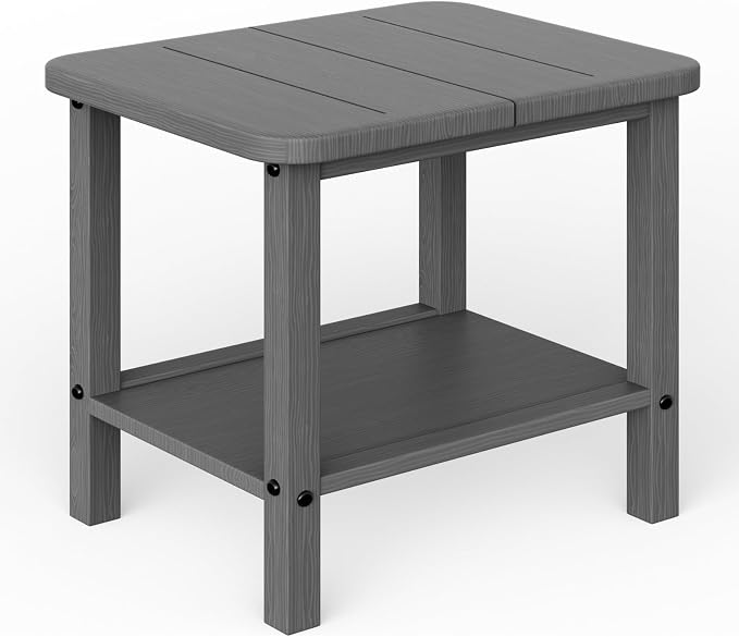 Ayge 17.7" Double Outdoor Side Table, Rectangular HDPE Adirondack End Table for Patio, Lawn, Pool, Garden, Backyardï¼Grey