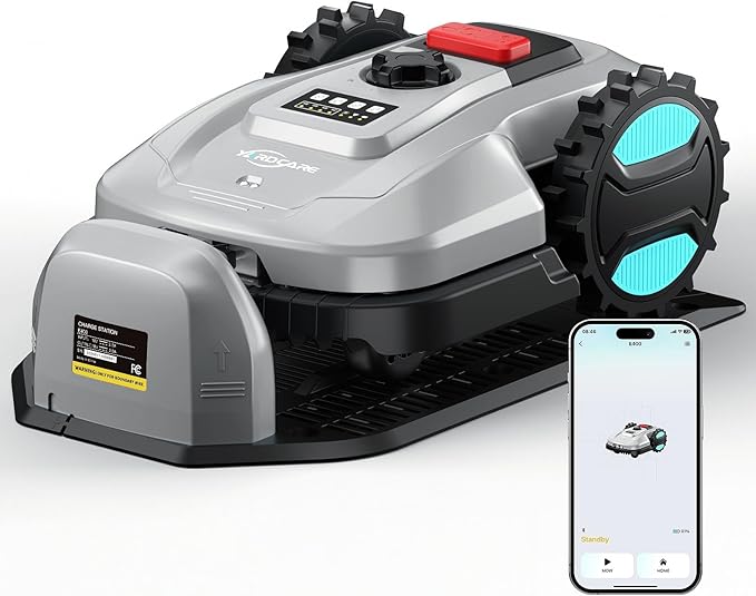 2026 New Robot Lawn Mower with App Control â Features Adjustable Cutting Height, Auto-Charging, Obstacle Detection and Brushless Motor for Lawns Up to 1/8 Acre, Gray