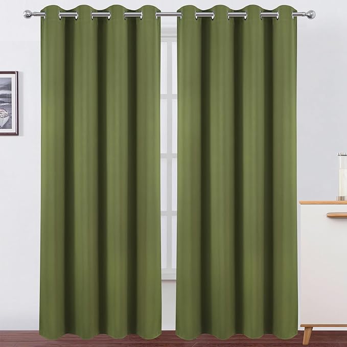 LEMOMO Blackout Curtains 52 x 90 Inch Long Olive Green Curtains Set of 2 Panels