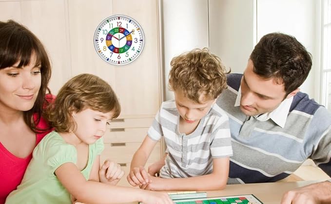 XFM Learning Clock for Kids Silent Non Ticking Battery Operated Colorful