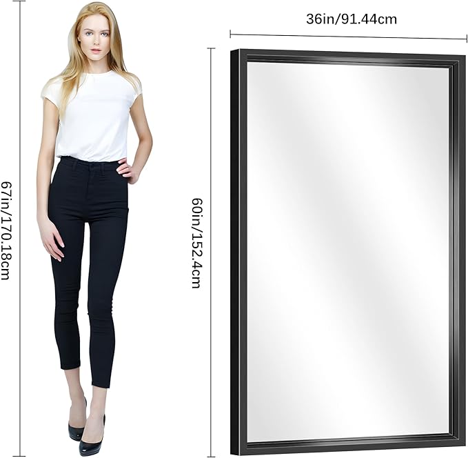 Large Bathroom Mirror, 60 x 36 Inch Rectangular Wall Mirror 0.6" Thickened Deep