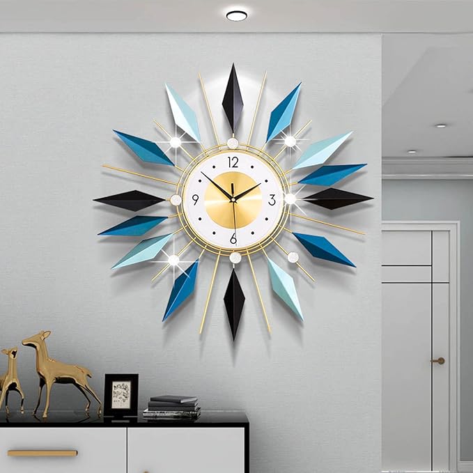 Large Metal Decorative Wall Clocks Silent Non-Ticking, 3D Modern Art Clock Home