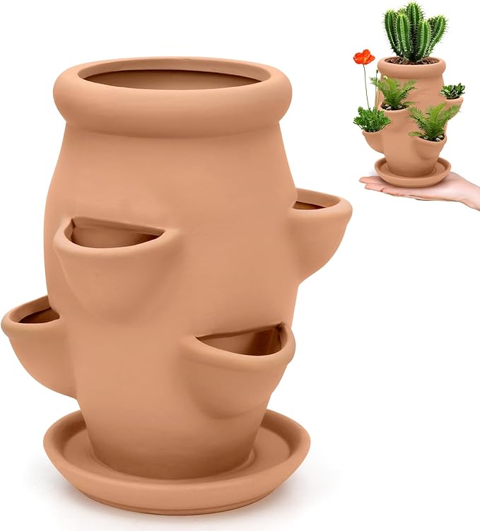 Strawberry Tower Pot Planter,Vertical Multi Pocket Ceramic Strawberry Succulent Planter Tower for Outdoor Plants