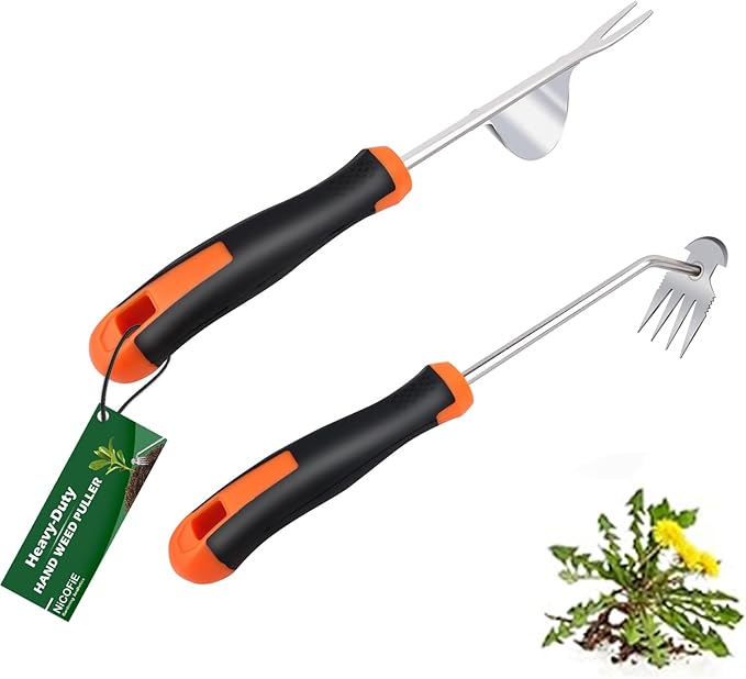 2025 Hand Weeder Tool, Rubber Handle Manual Weeder Puller Tool, Uprooting Weeding Tools, Crack Weeder Crevice, 4 Teeth Weeding Tool, Weeding Artifact Tool for Gardening (2 Pcs)