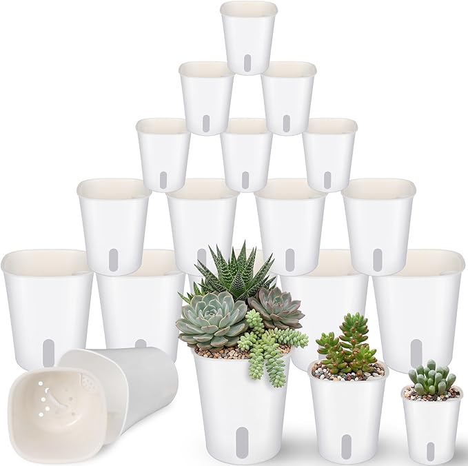 Ziliny 18 Pcs Self Watering Pots Plastic Plant 3 Sizes Flower Plant Pot with Inner White Flower Pots for Indoor House Plants Plastic Self Watering Pot for Herbs Flowers (S,M,L)