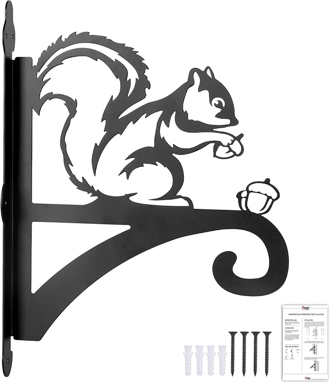 ATKKE Hanging Plant Bracket Hangers Indoor Iron Wall Mount,11â Squirrel Silhouette Ornamental Iron Hangers Hookers for Flower Pot Lantern Bird Feeder Wind Chimes