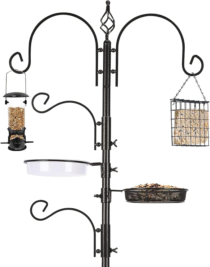 ERYTLLY Bird Feeding Station Kit Bird Feeder Pole Wild Bird Feeder Hanging Kit Planter Hanger Multi Feeder Hanging with Metal Suet Feeder Bird Bath for Attracting Wild Birds