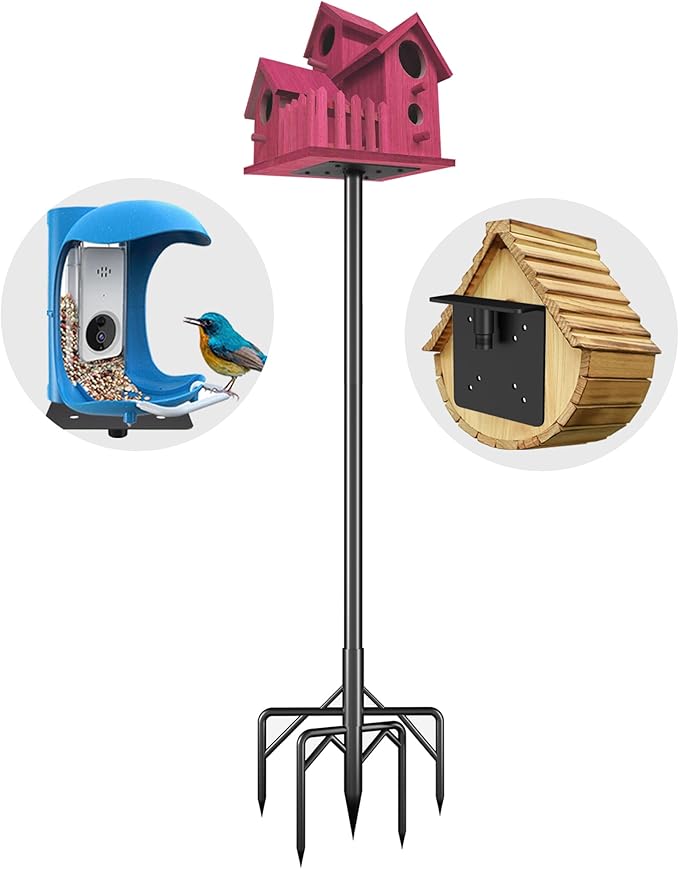 Bird Feeder Pole Stand,95 Inch Bird House Pole for Outdoors Heavy Duty,5 Base Prongs Adjustable Birds Feeder Stand for House