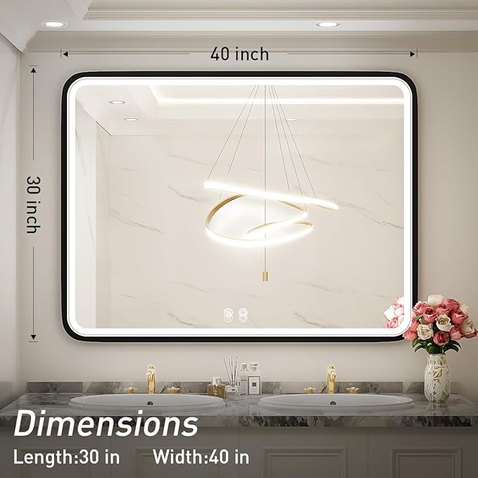 40X30 Inch Black Bathroom Mirror