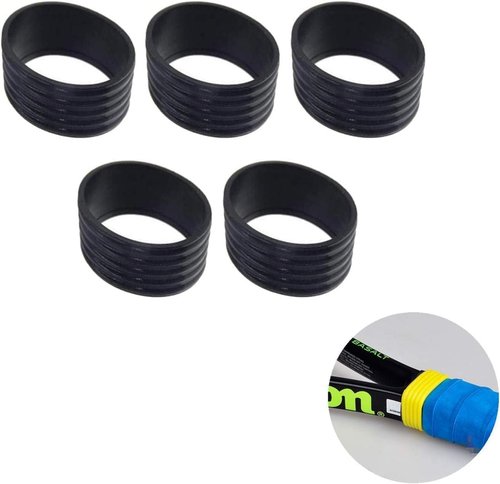 Essivox 5Pcs Tennis Racket Handle Rubber Ring Grip Band, Black, Stretchy Overgrip Racquet Accessory